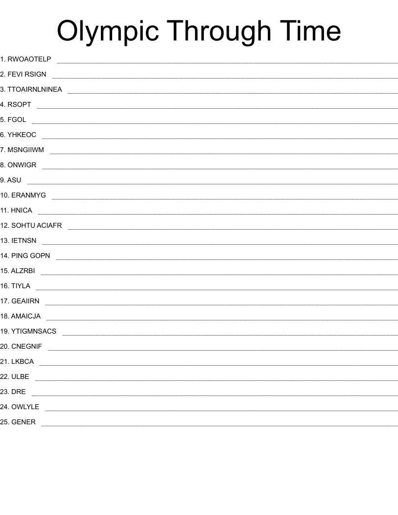 Olympic Through Time Word Scramble