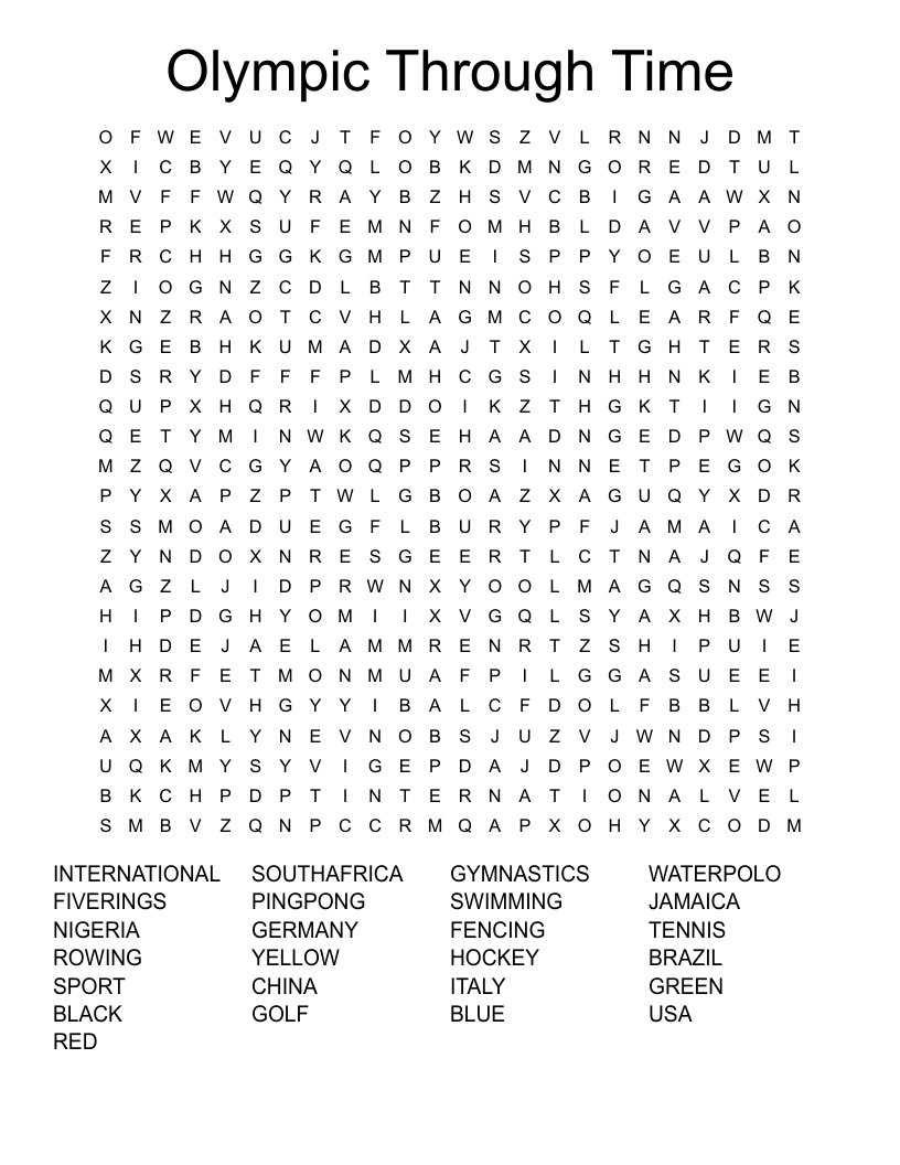 Olympic Through Time Word Search