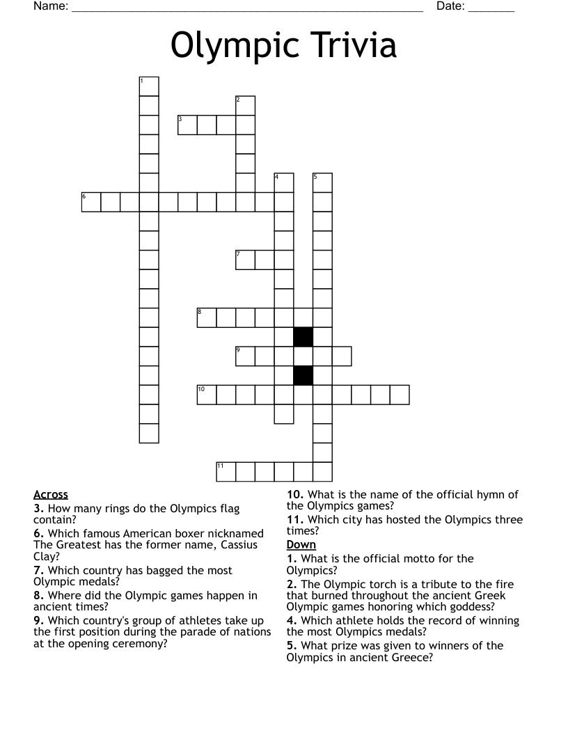 Olympic Trivia Crossword