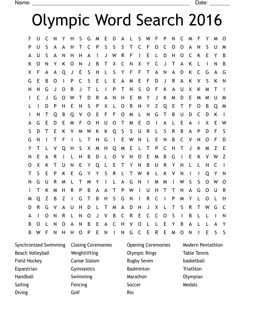 Olympic Word Search 2016 