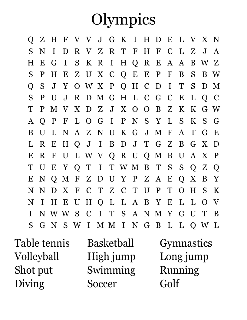 Olympics Word Search