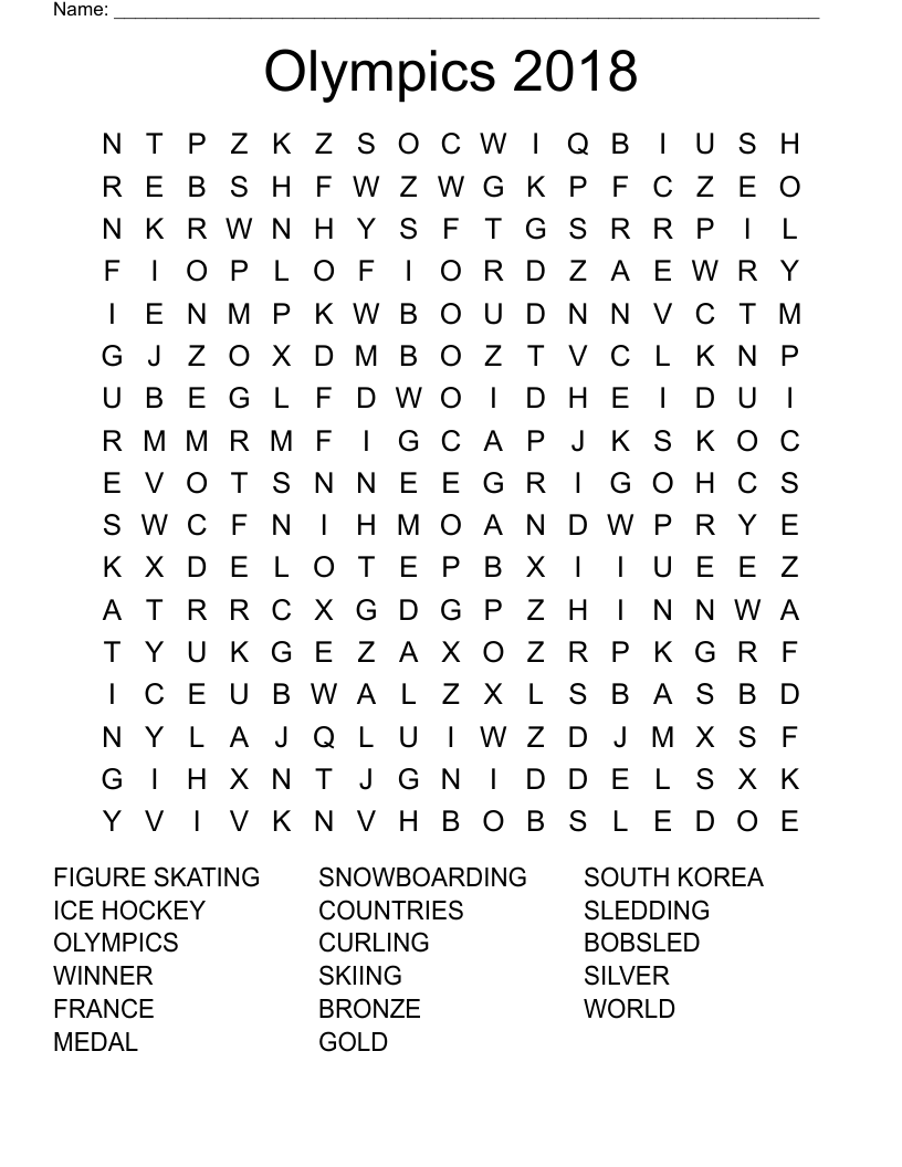 Olympics 2018 Word Search
