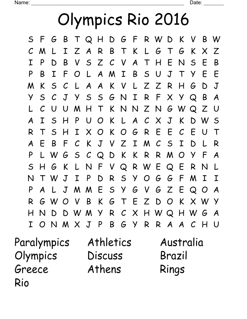 Olympics Rio 2016 Word Search