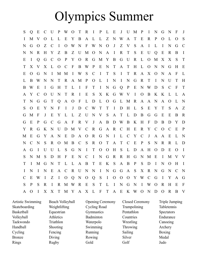 Olympics Summer Word Search