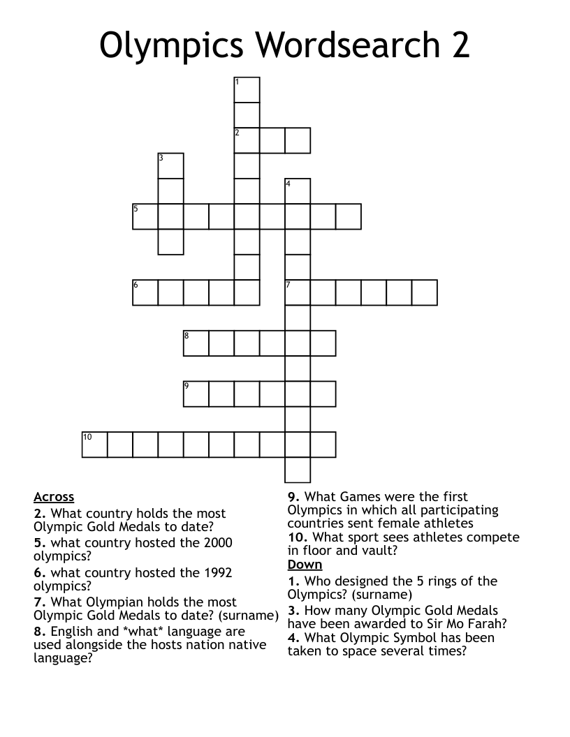Olympics Wordsearch 2  Crossword