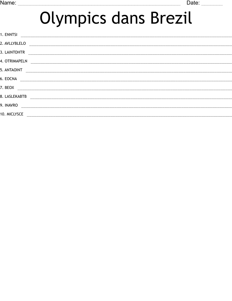 Olympics dans Brezil Word Scramble