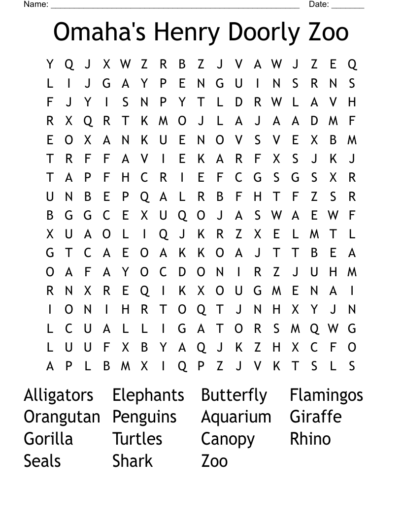 Omaha's Henry Doorly Zoo Word Search
