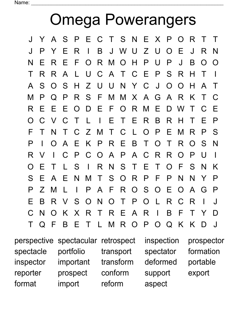 Omega Powerangers Word Search