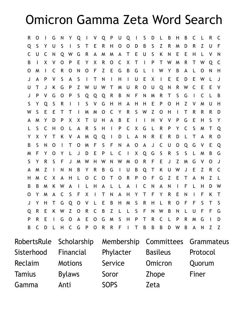 Omicron Gamma Zeta Word Search
