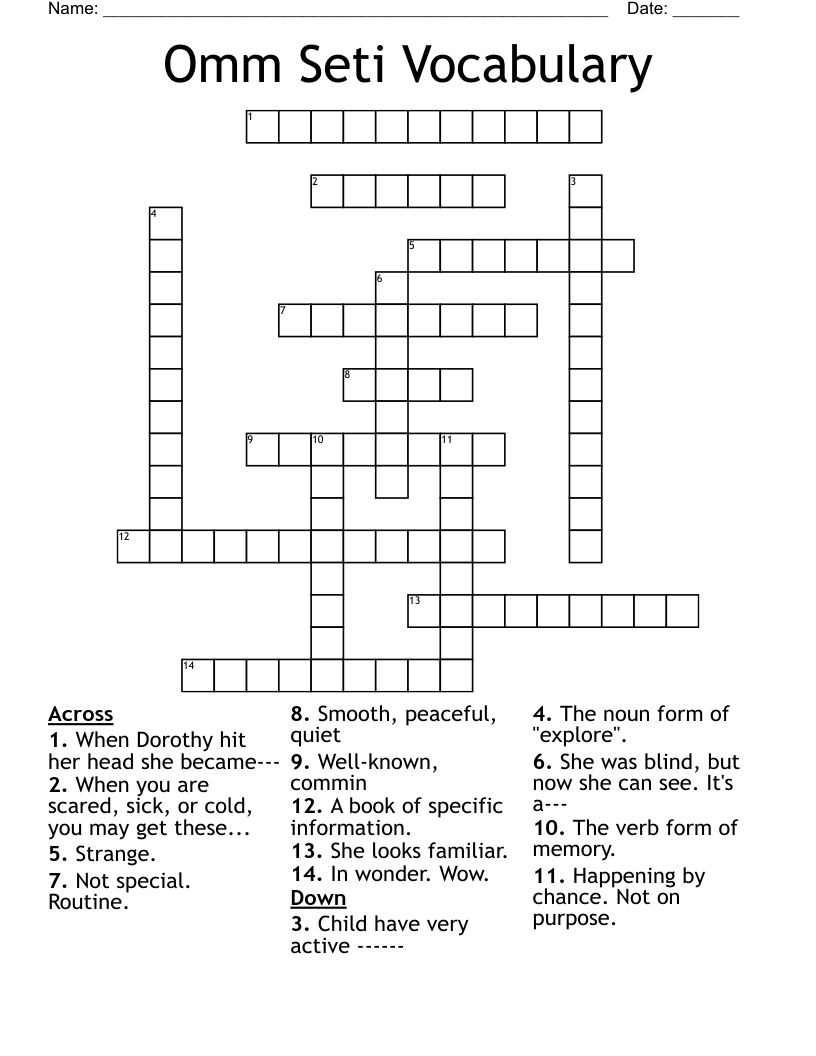 Omm Seti Vocabulary Crossword