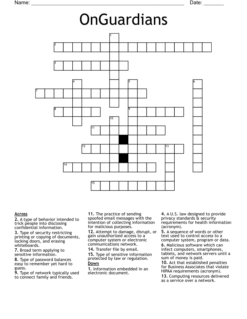 OnGuardians Crossword
