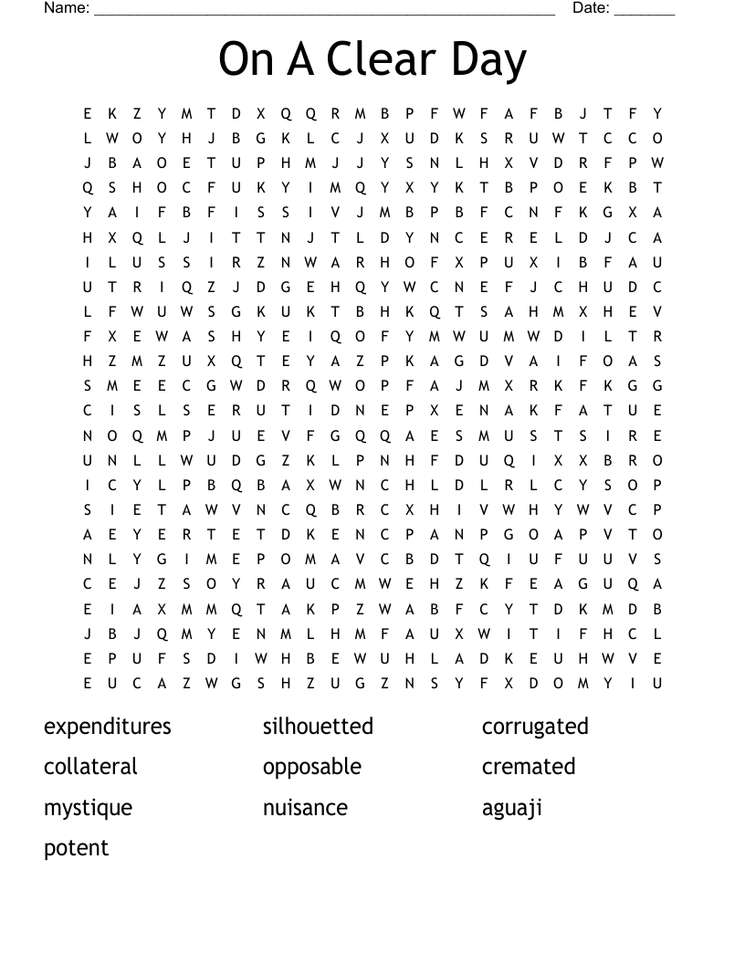On A Clear Day Word Search