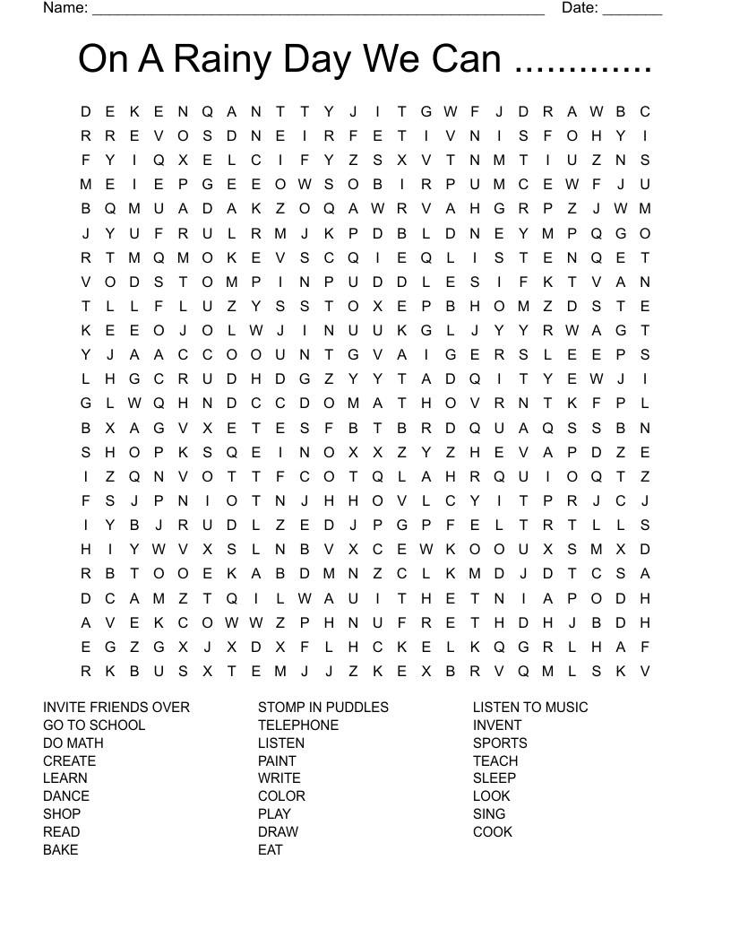 On A Rainy Day We Can ............. Word Search