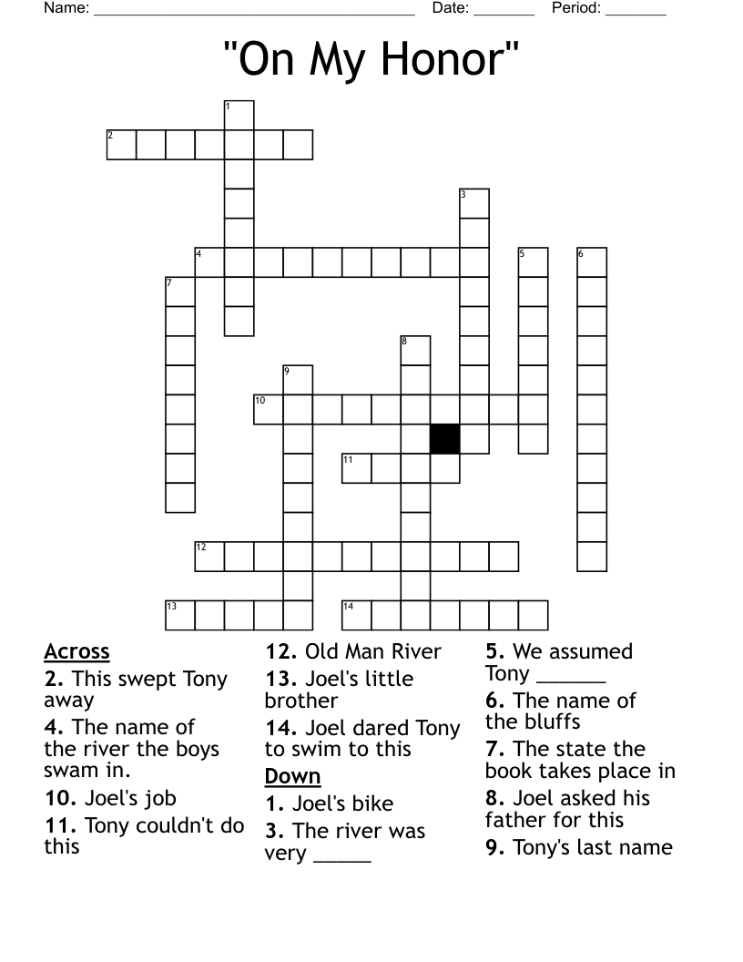 "On My Honor" Crossword