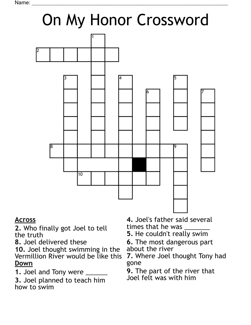 On My Honor Crossword