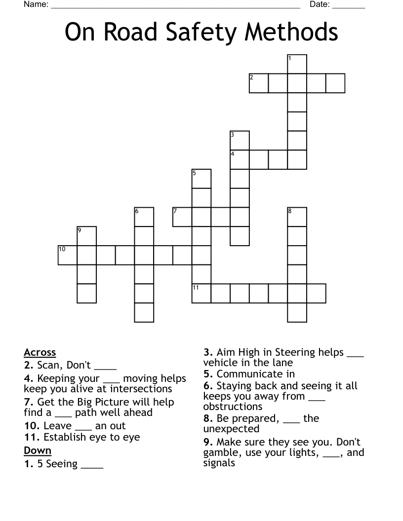 On Road Safety Methods Crossword
