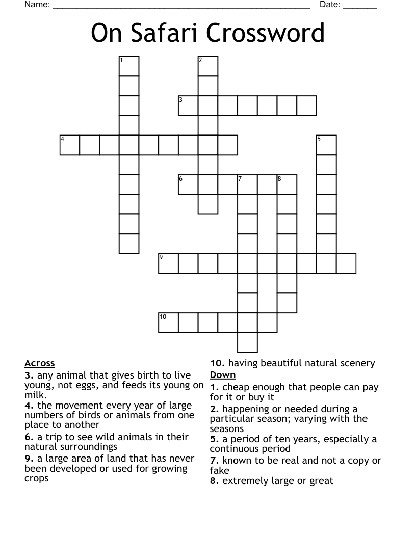 On Safari Crossword