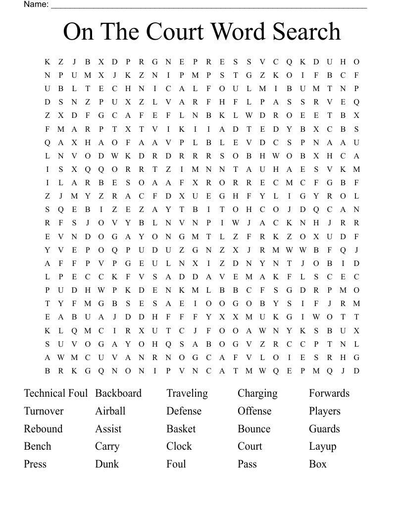 On The Court Word Search