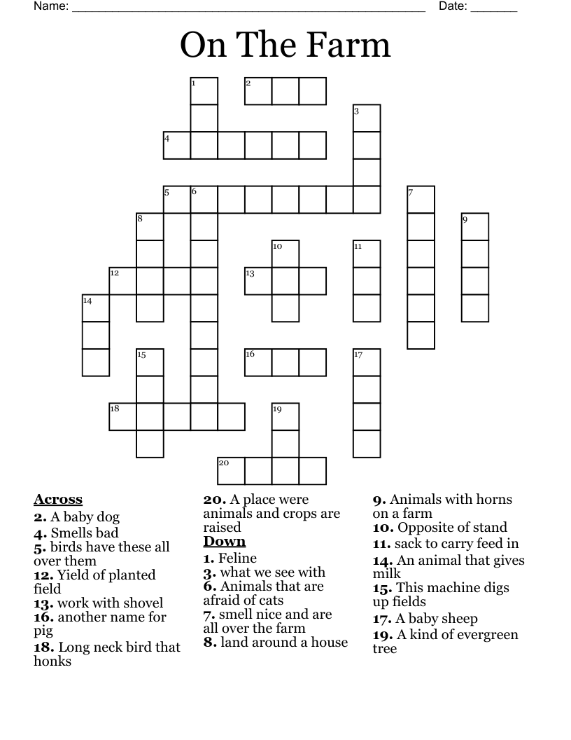 On The Farm Crossword