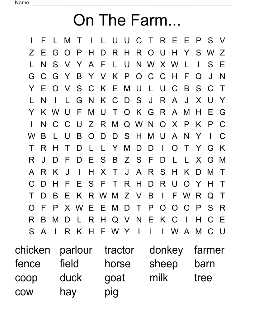 On The Farm... Word Search