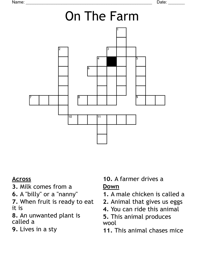 On The Farm Crossword