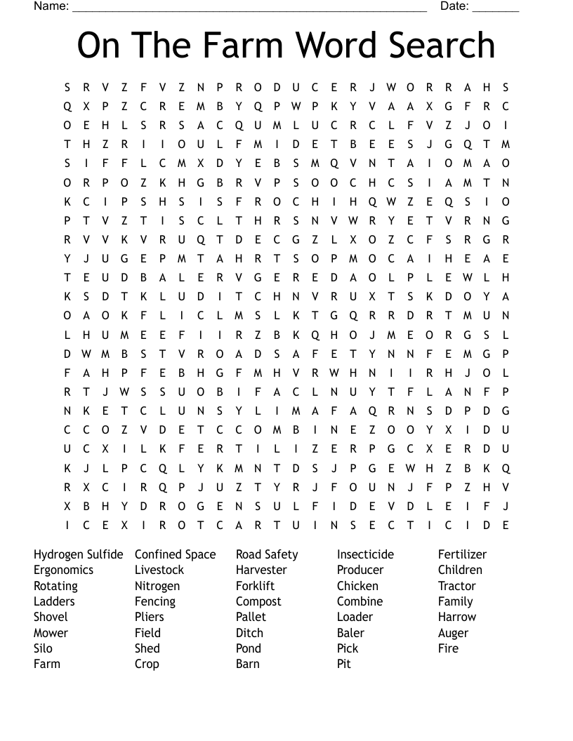On The Farm Word Search