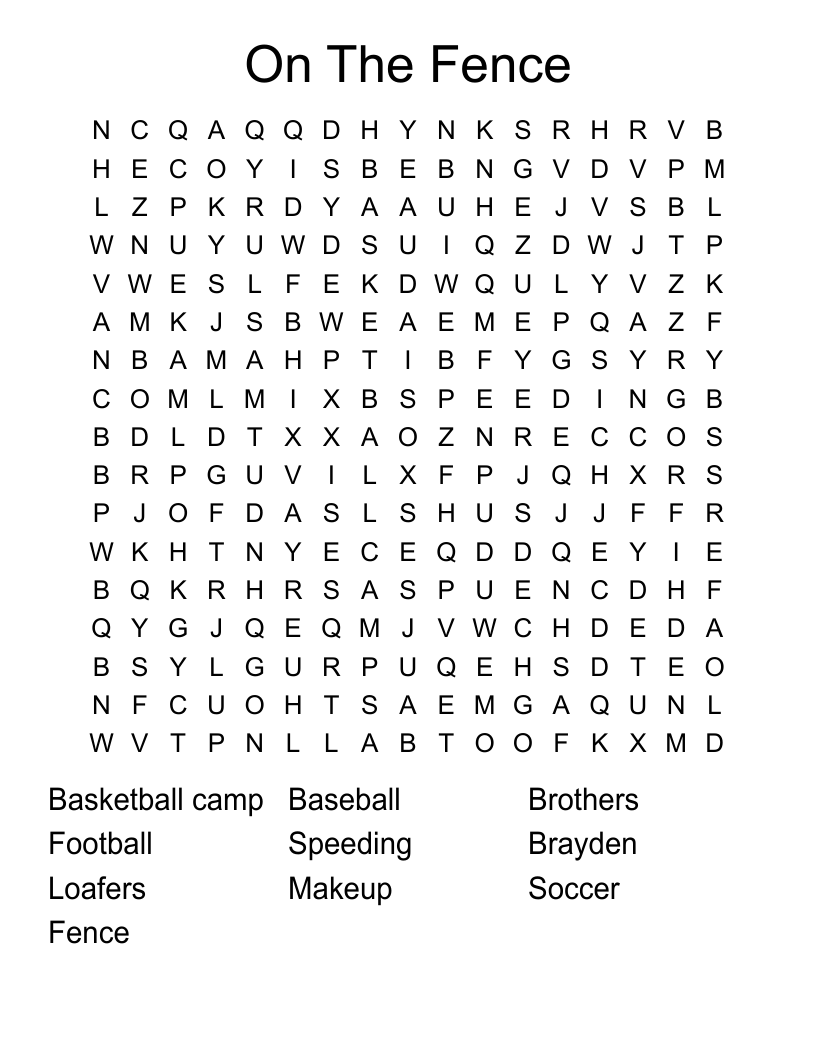 On The Fence Word Search