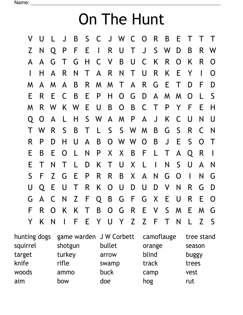 On The Hunt Word Search