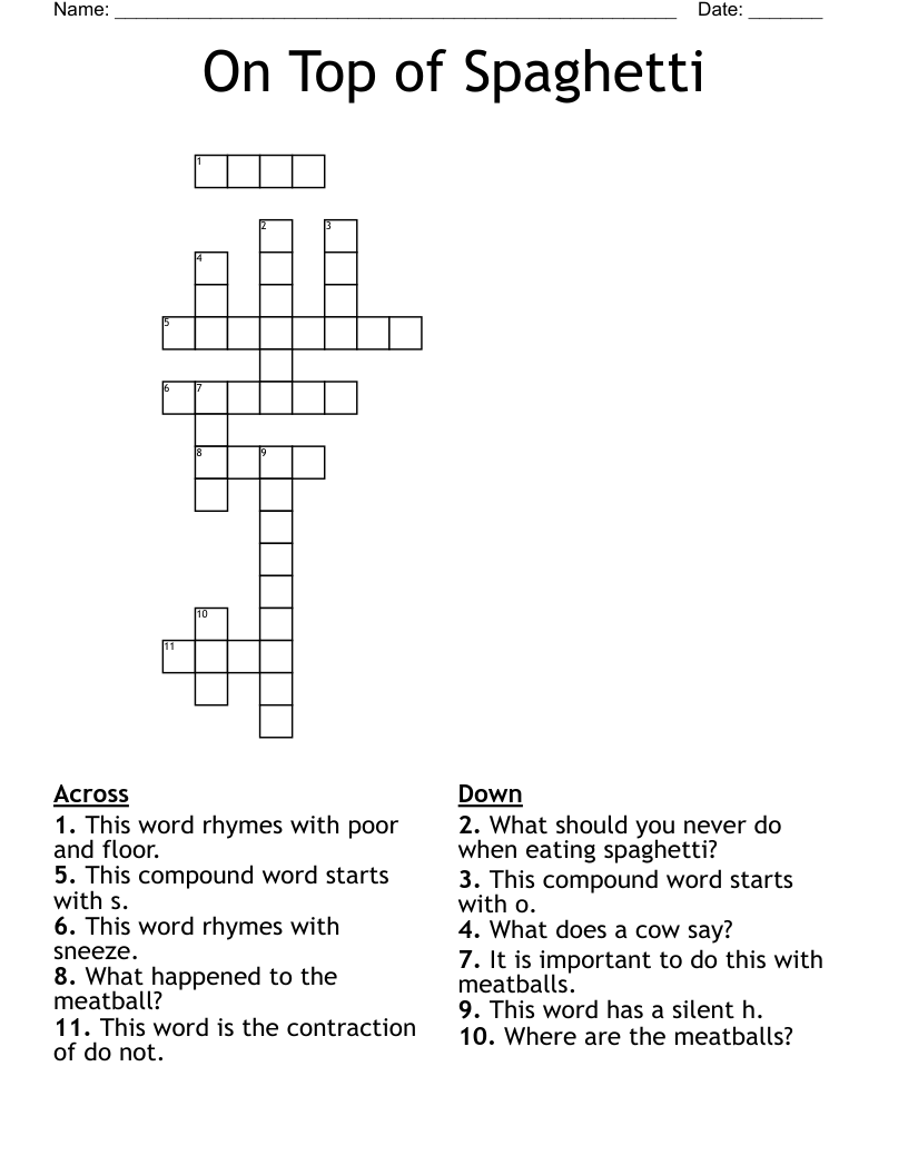 On Top of Spaghetti Crossword