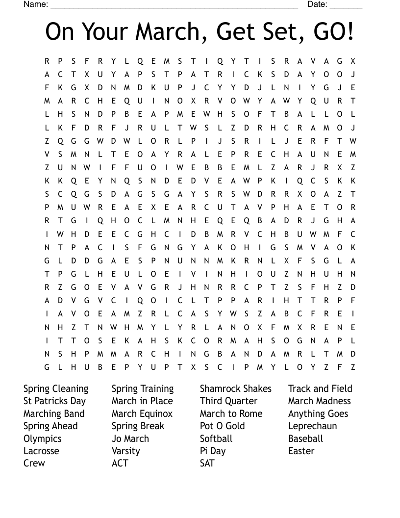 On Your March, Get Set, GO!  Word Search