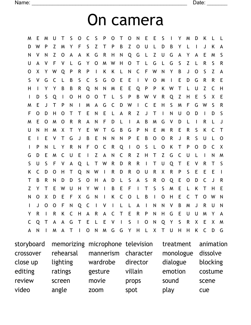 On camera  Word Search