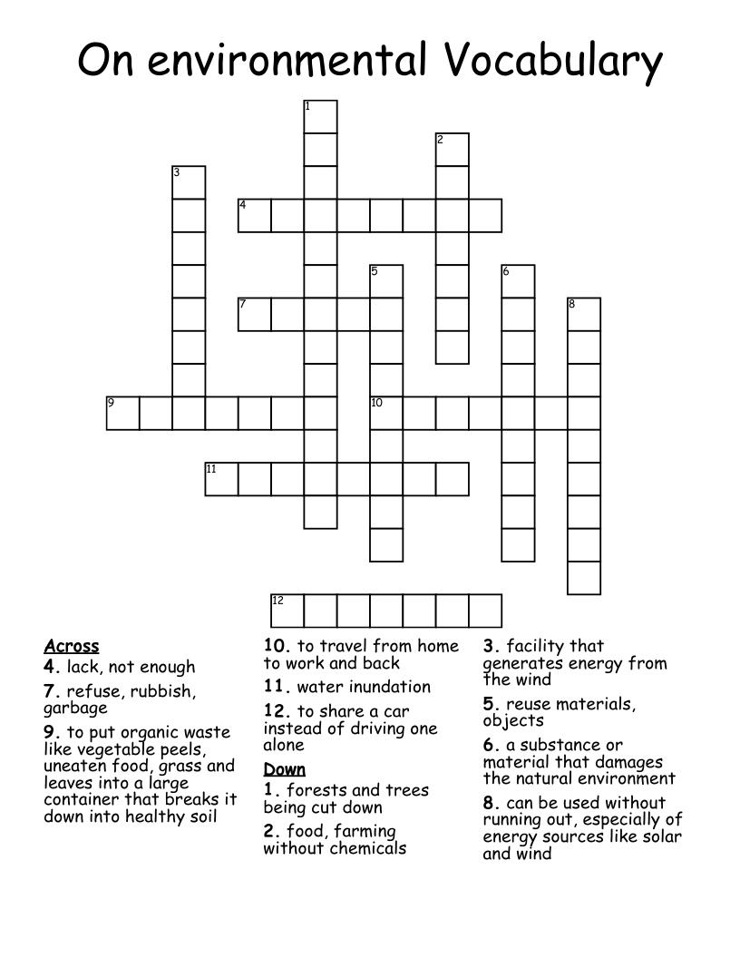 On environmental Vocabulary Crossword