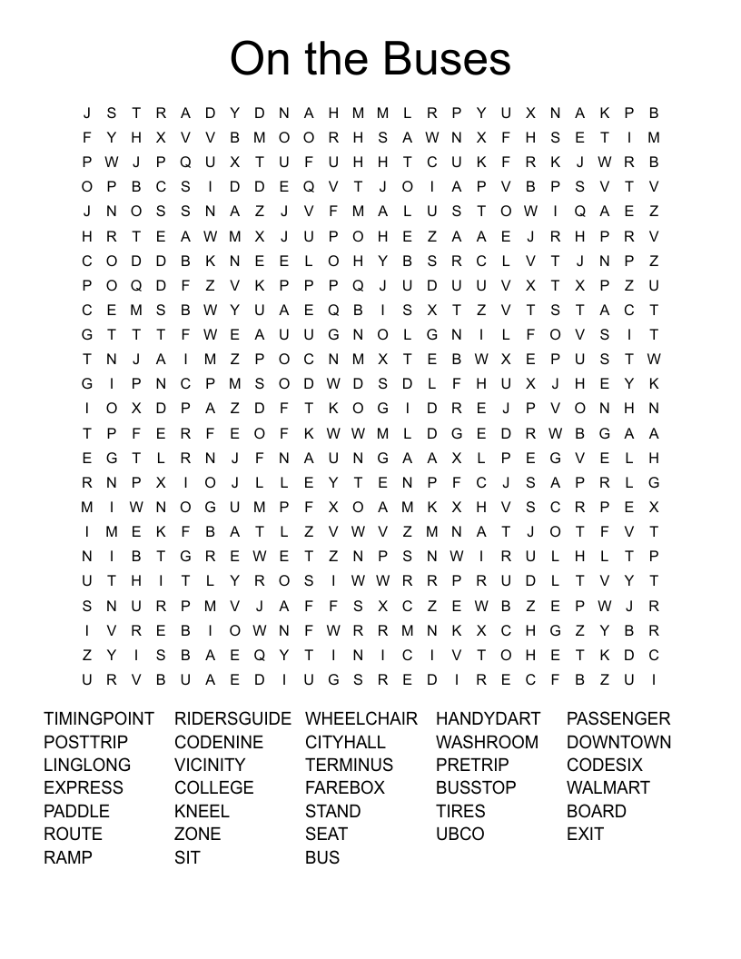 On the Buses Word Search