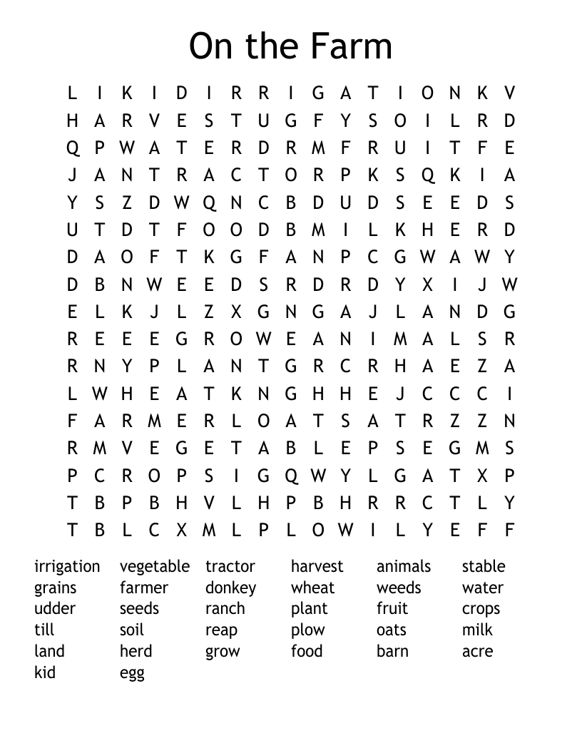 On the Farm Word Search