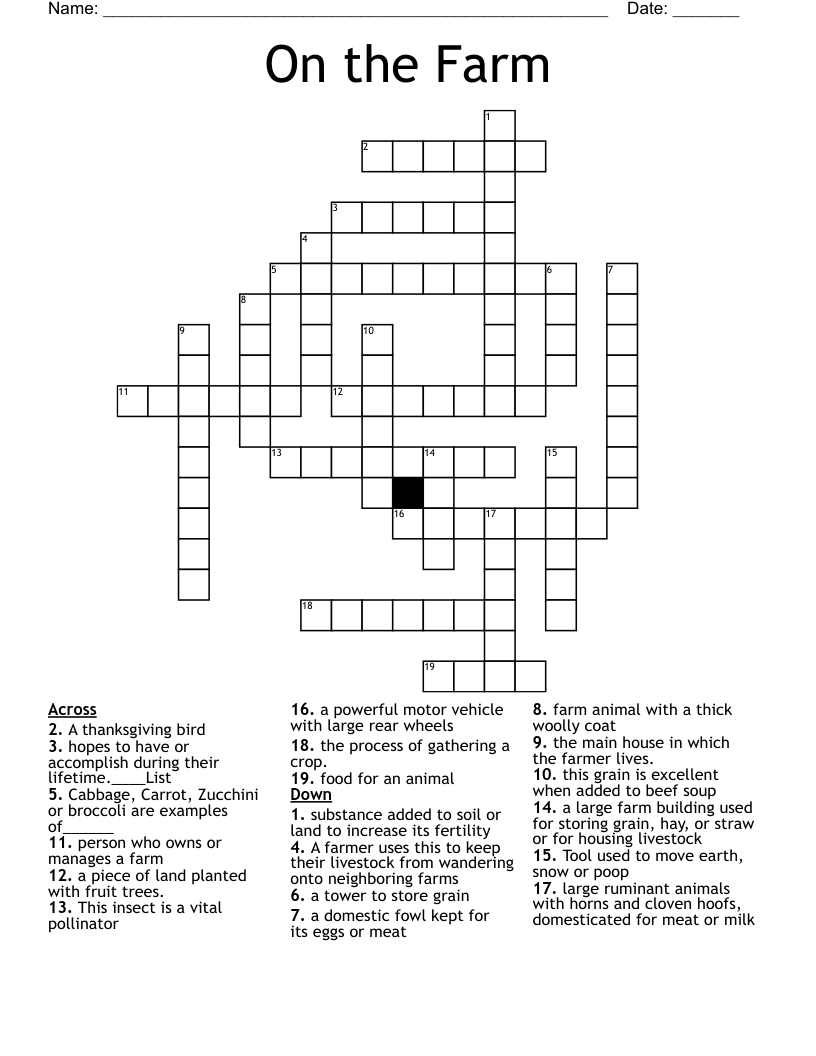 On the Farm Crossword