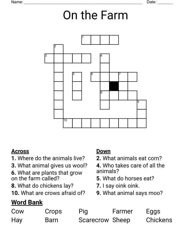 On the Farm Crossword