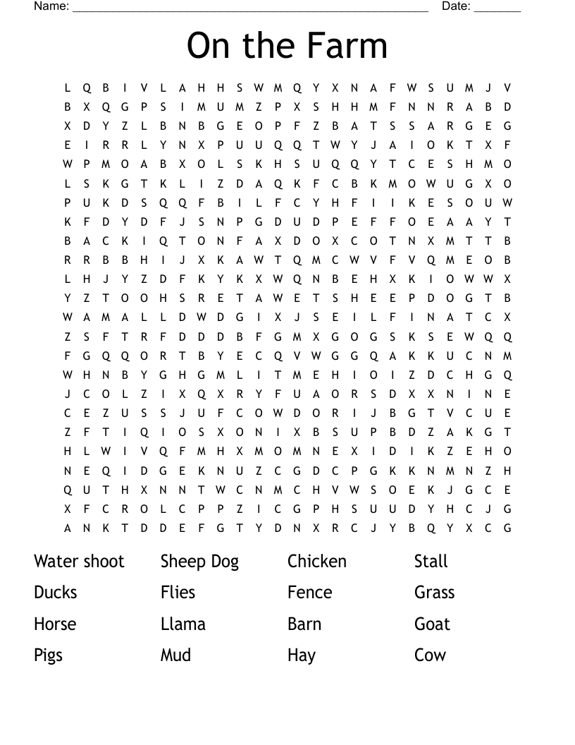 On the Farm Word Search