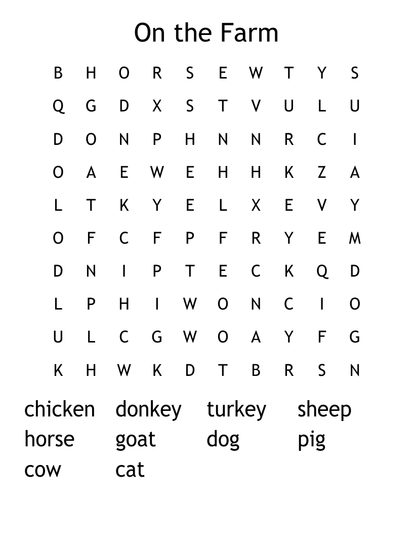 On the Farm Word Search