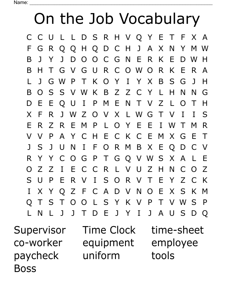 On the Job Vocabulary Word Search