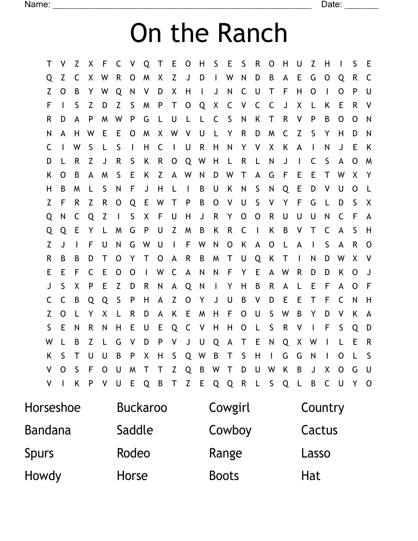 On the Ranch Word Search