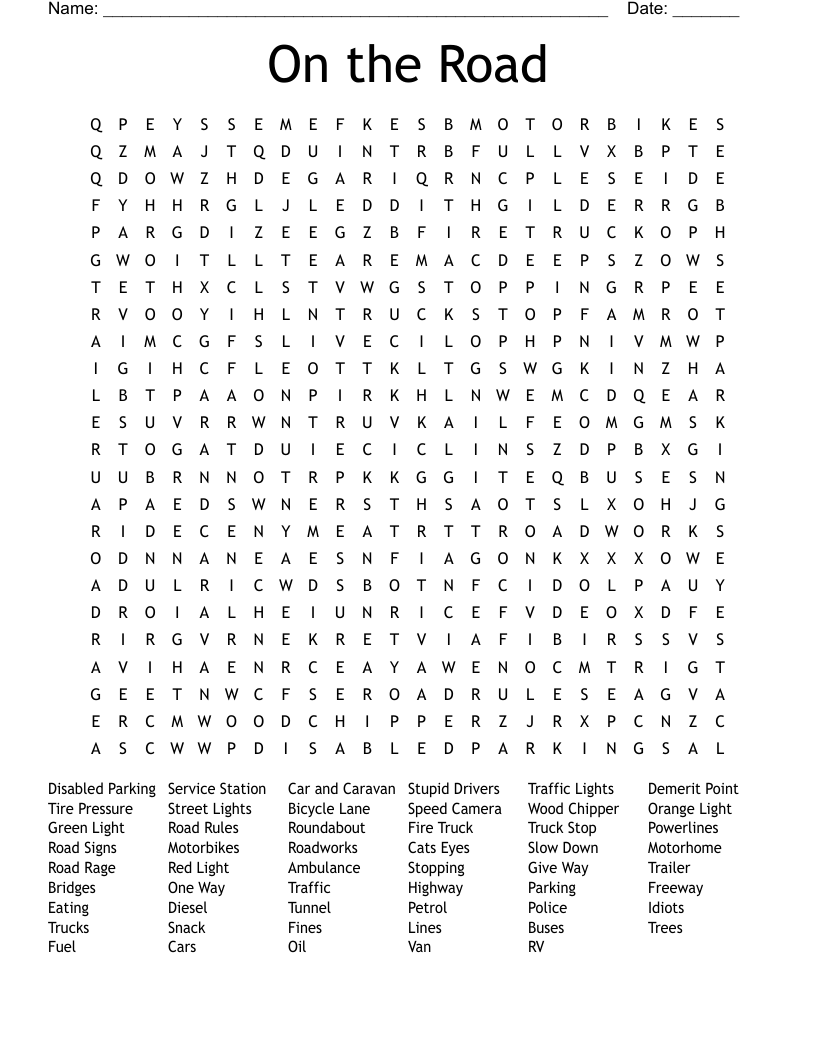 On the Road Word Search