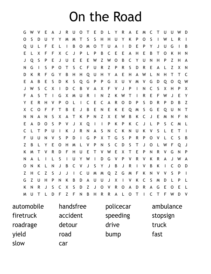 On the Road Word Search