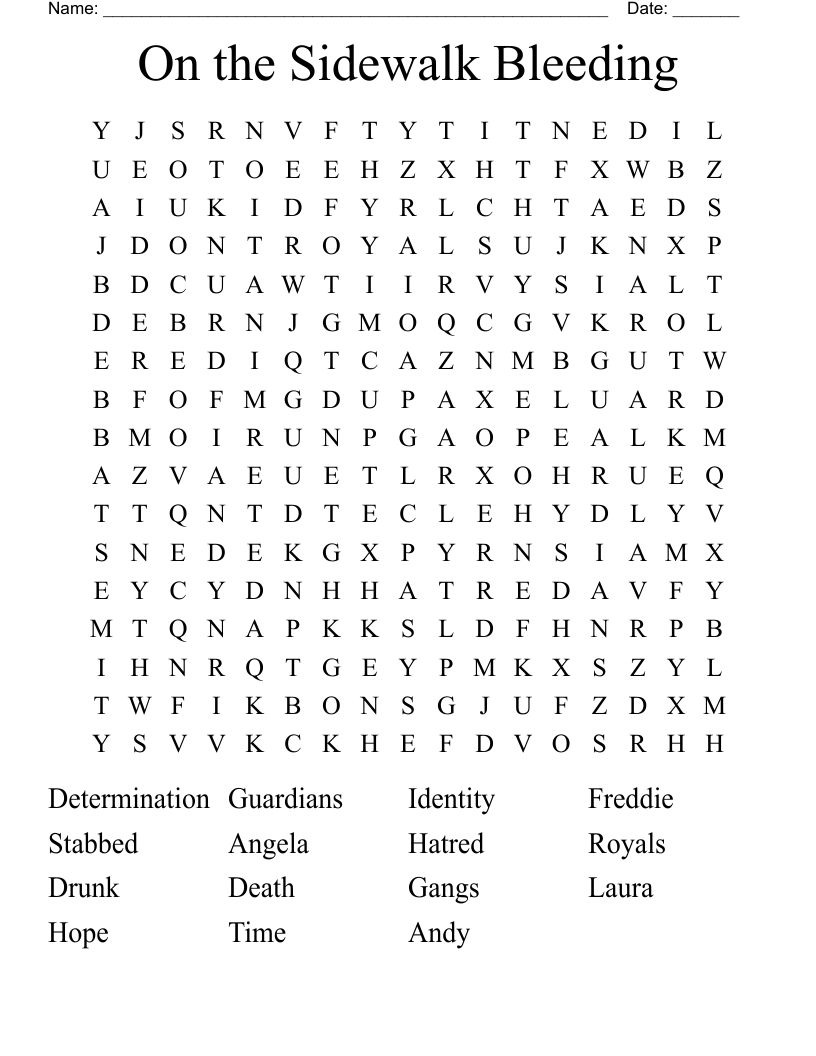 On the Sidewalk Bleeding Word Search