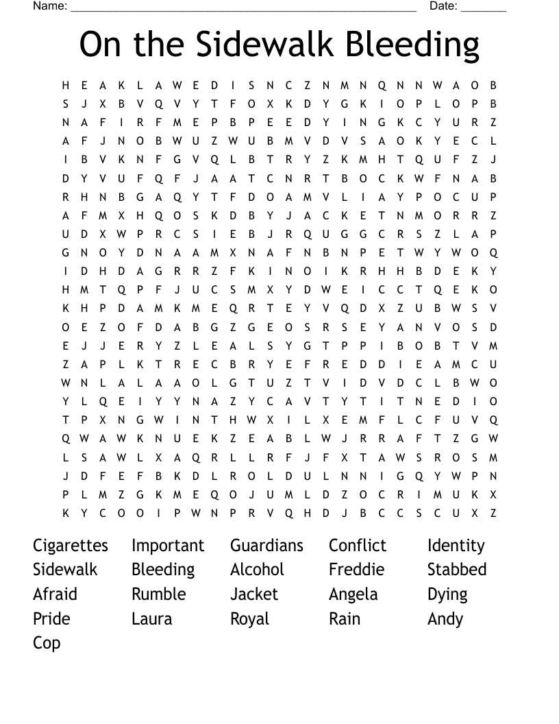 On the Sidewalk Bleeding Word Search
