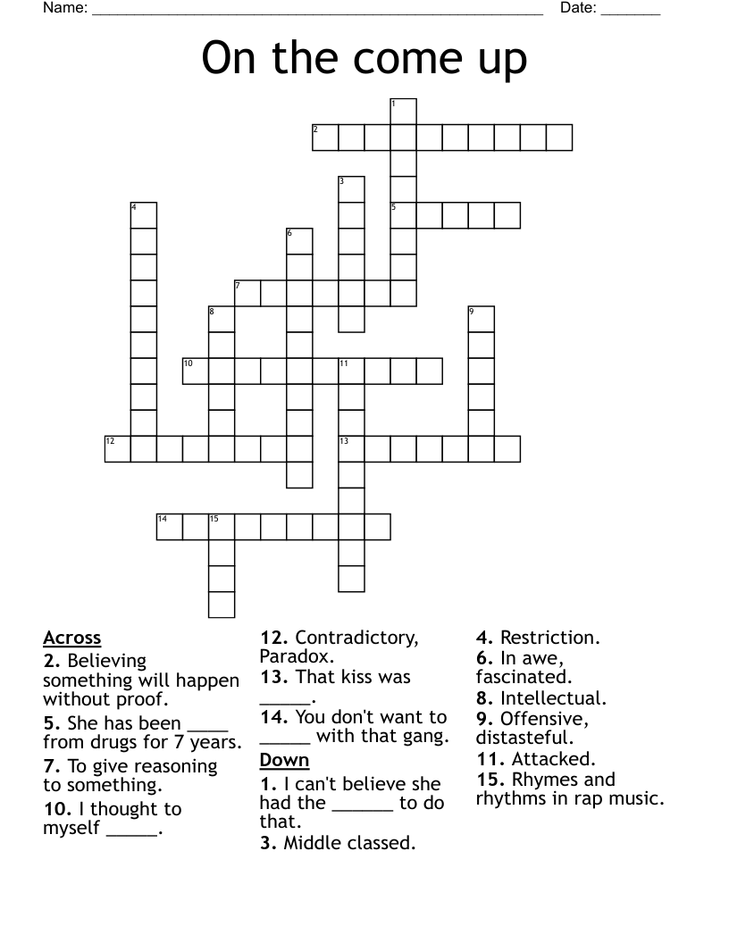 On the come up Crossword
