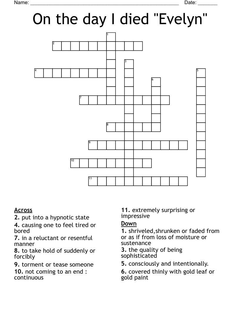 On the day I died "Evelyn" Crossword