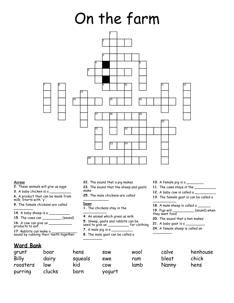 On the farm Crossword