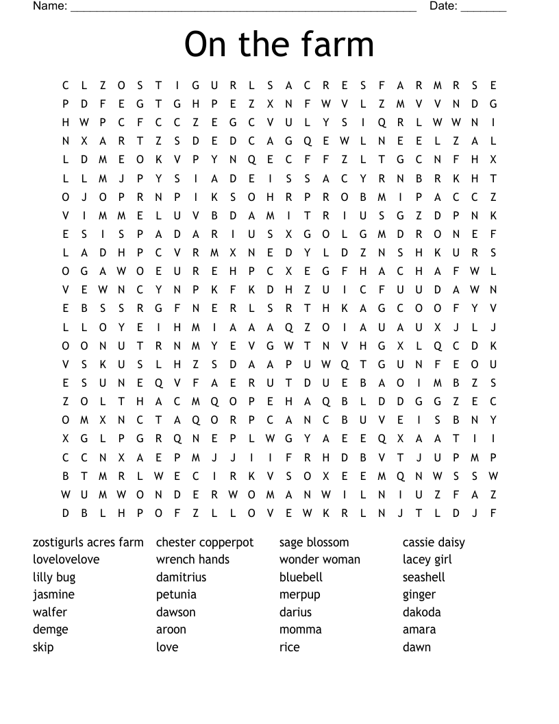 On the farm Word Search