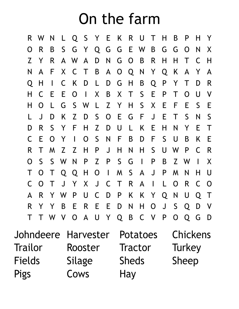 On the farm  Word Search