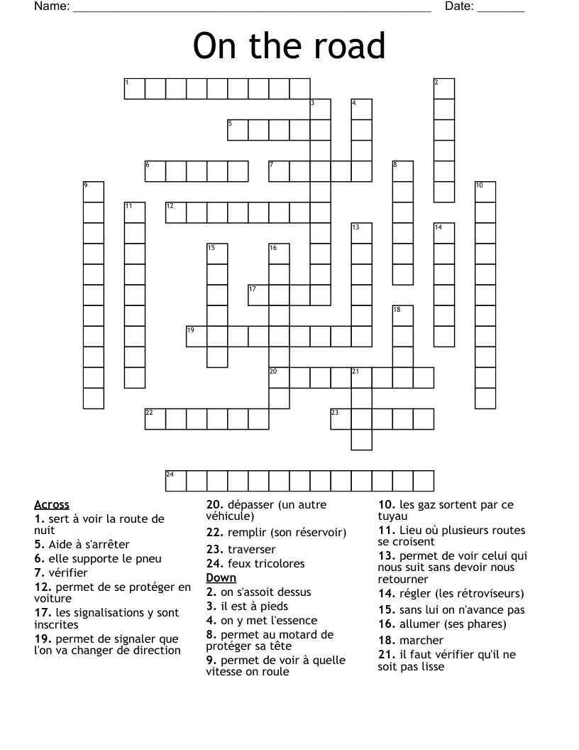 On the road Crossword